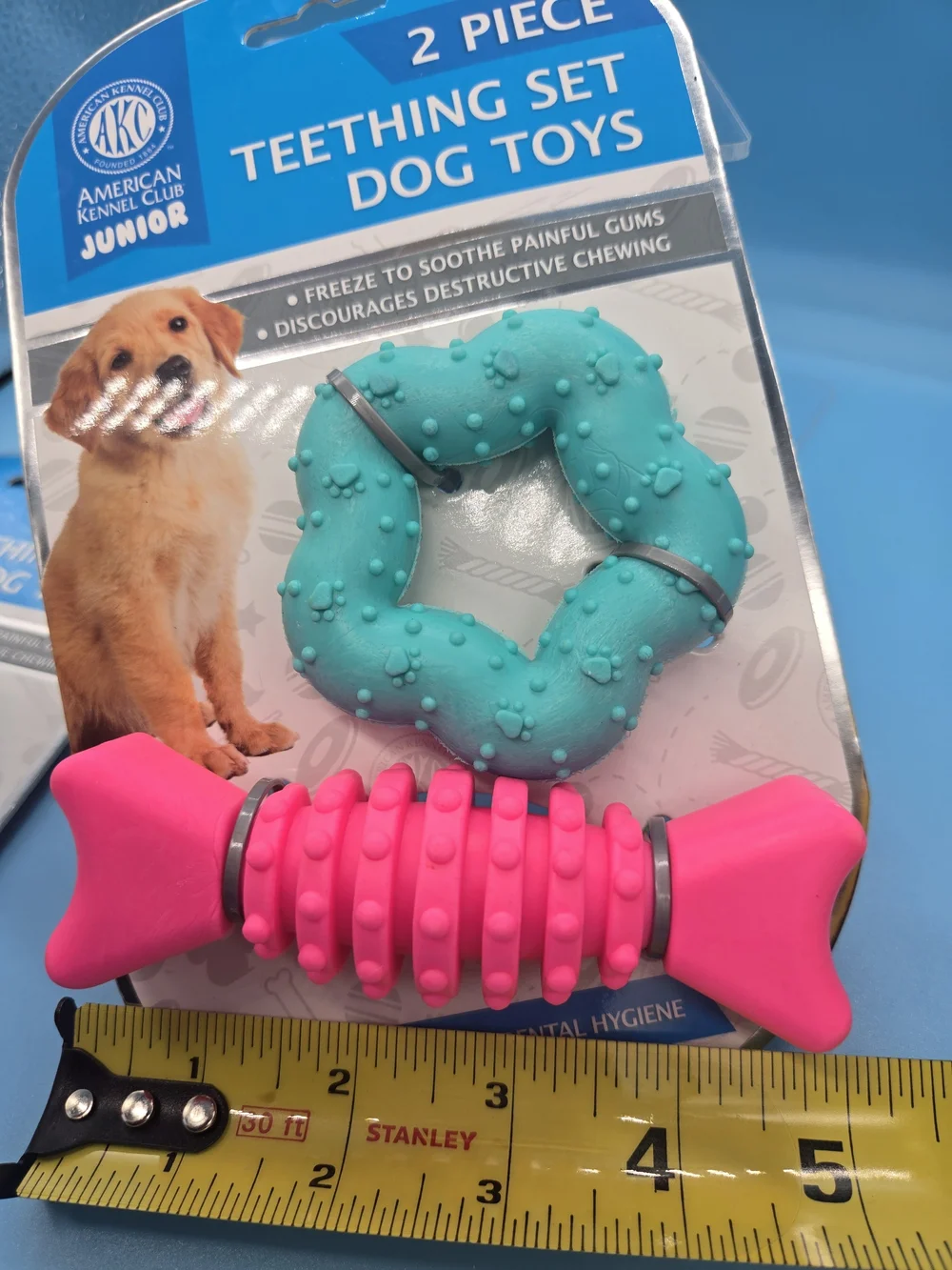 American Kennel Club Junior Pink & Teal Teething Dog Toy Set- 2 Pack